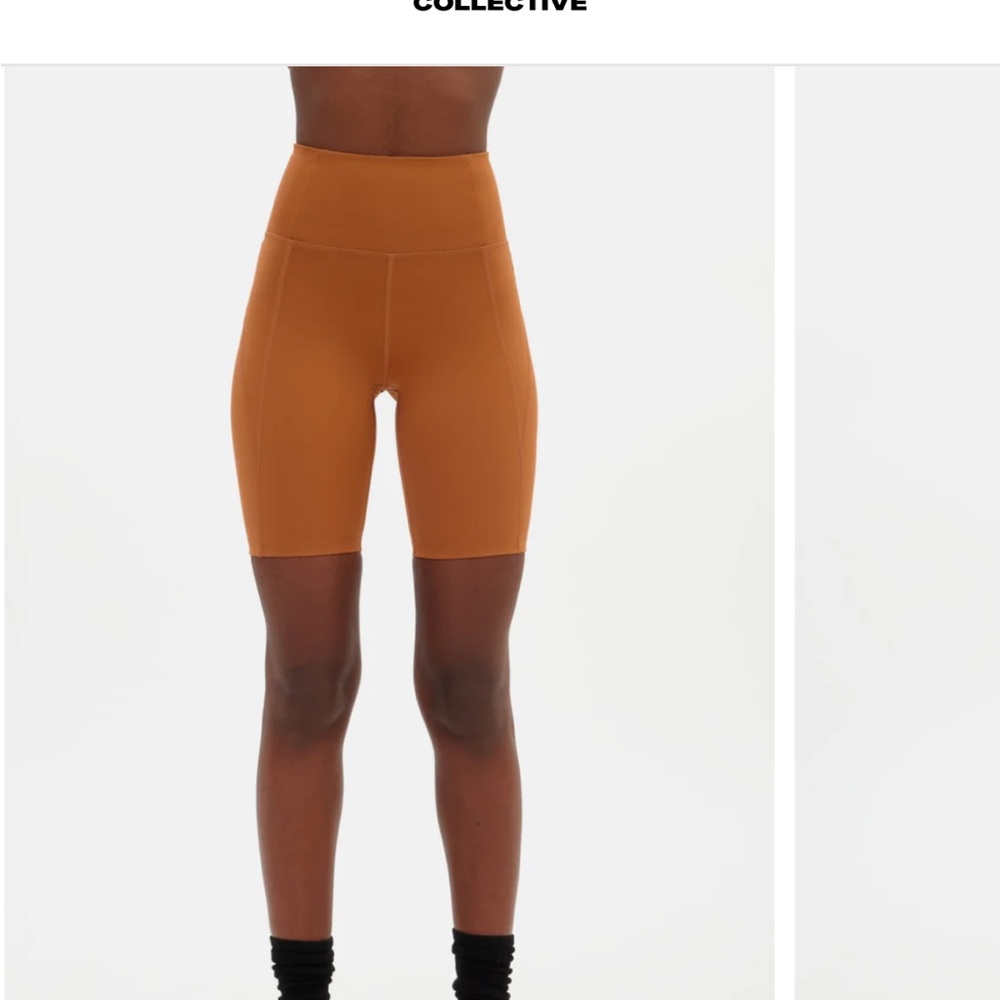 Girlfriend Collective High-Rise Bike Shorts in Caramel